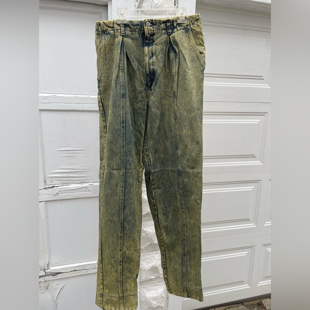 Vintage 80s 90s high wasted unisex Acid Stone Washed Jeans with Aztec Trim 33L